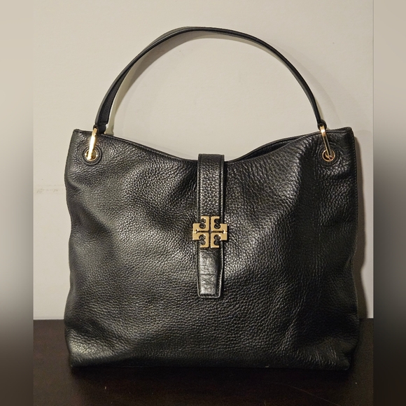 Tory Burch Textured Leather Hobo Shoulder Bag Purse Black EUC!🔥 - Picture 1 of 15